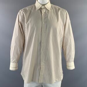 BRIONI Size XL Cream Red & Grey Stripe Cotton Button Up Long Sleeve Shirt
